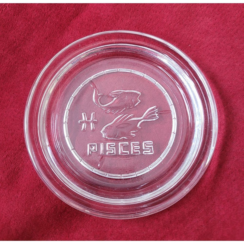 Vintage MCM 60s‎ Pisces Star Sign Trinket Dish Coaster Clear Glass Astrological